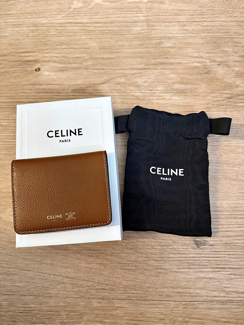 Celine Bi-Fold Card Holder Triomphe Stamp in Supple Grained Calfskin Triomphe